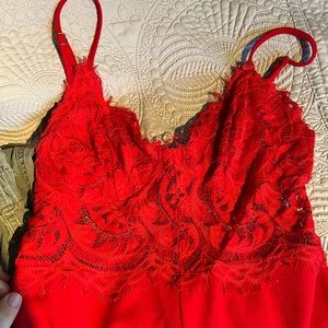 Red flare leg body suit